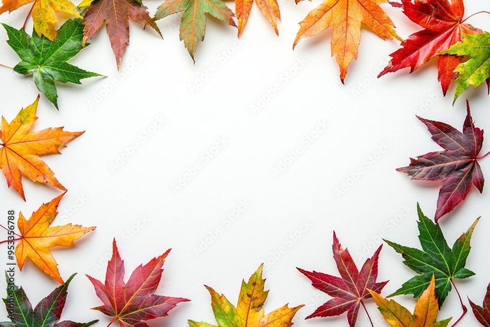 Autumn Maple Leaves Flat Lay White Background created with Generative AI Autumn Maple Leaves Flat Lay White Background created with Generative AI