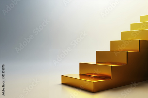 Golden Stair Step to Success: 3D Render for Motivational Marketing, Corporate Presentations, and Financial Growth photo