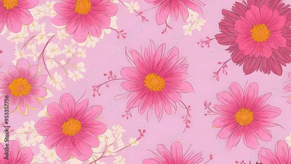 Cute floral background, seamless repeat pattern design, Cute floral background, seamless repeat pattern design,
