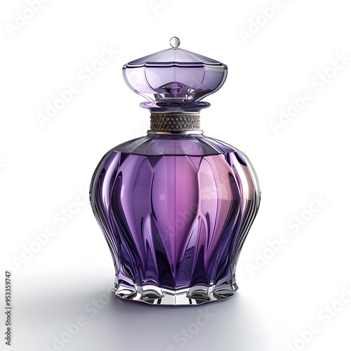 Elegant Purple Glass Perfume Bottle on Isolated White Background for Beauty and Fashion Themes