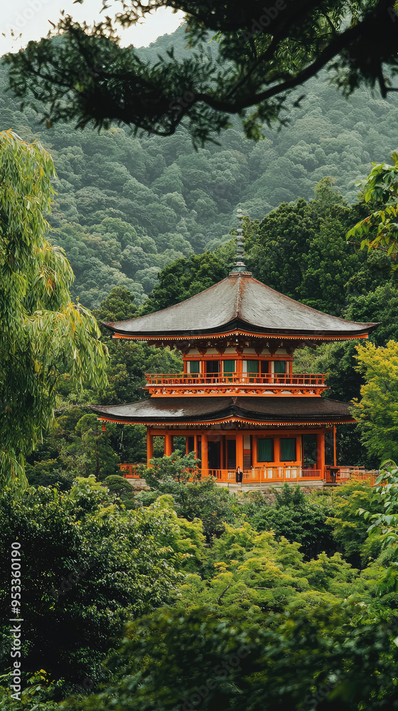 Tranquility Amidst Nature: A Japanese Mountain Temple Bathed in Verdant Greenery