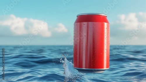 Floating Soda Can with Vibrant Liquid Splashes Suspended in Dynamic Motion