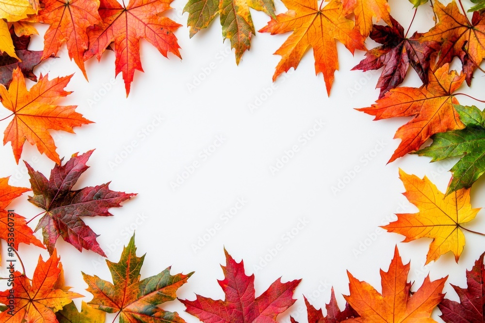 Autumn Maple Leaves Flat Lay White Background created with Generative AI