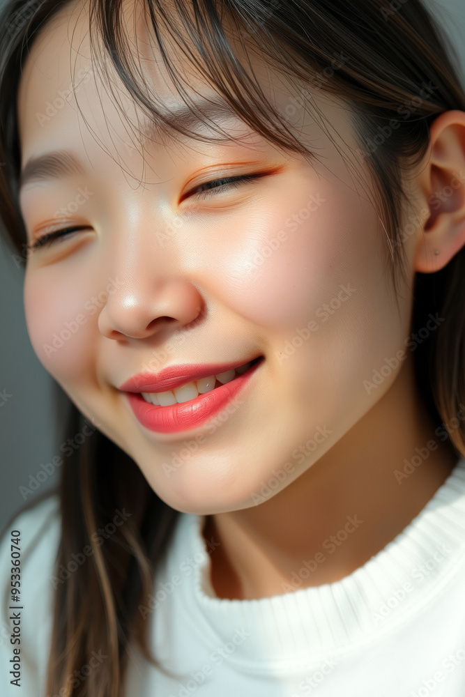 Portrait of a Smiling Young Woman with Closed Eyes Portrait of a Smiling Young Woman with Closed Eyes