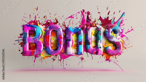 Colorful volumetric letters BONUS with paint splashes on light background