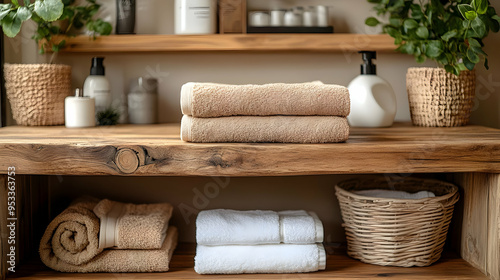 Two folded towels on a wood...