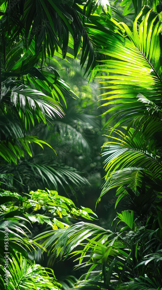 Fototapeta premium Sunlight Filtering Through Lush Rainforest Canopies