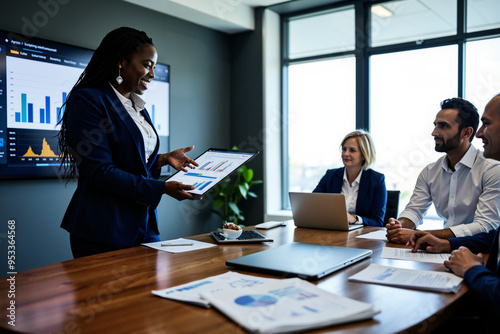 Professional Business Team Strategizing Financial Growth: Dynamic Conference Room Scene for Corporate Presentations