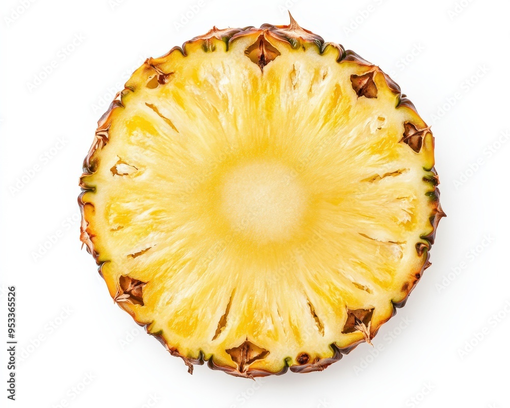 Pineapple Slice. Top View of Ring Pineapple Isolated on White Background Pineapple Slice. Top View of Ring Pineapple Isolated on White Background