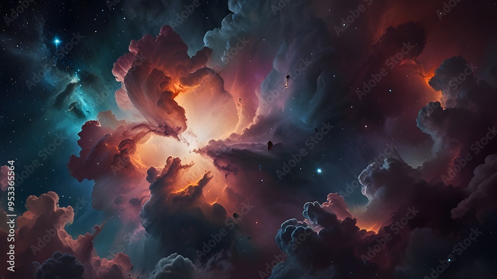 Ethereal Nebula Clouds with Bright Accents and a Cosmic Background Image Ethereal Nebula Clouds with Bright Accents and a Cosmic Background Image