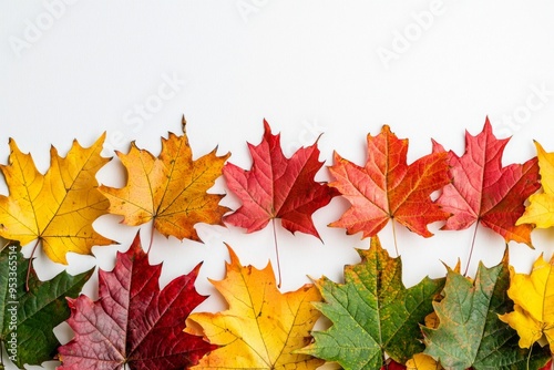 Autumn Maple Leaves Flat Lay White Background created with Generative AI