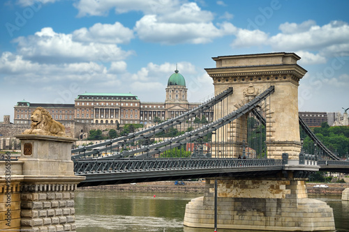 Photography Chain bridge and the Royal Palace or the Buda Castle,Budapest,Hungary