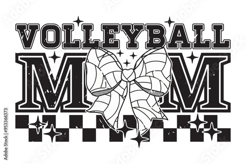 volleyball Mom EPS Retro Mama Coquette Bow T-shirt Design photo