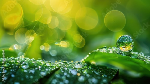 Stunning Picture of Dewdrop on Green Grass: A Delicate and Enchanting Natural Snapshot. Showcasing the Beauty and Serenity of Tiny Wonders.