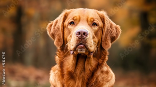 Golden retriever in autumn forest: majestic canine beauty amid vibrant fall colors