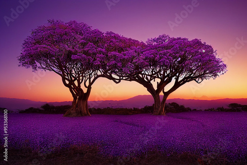 Jacaranda tree against sunset