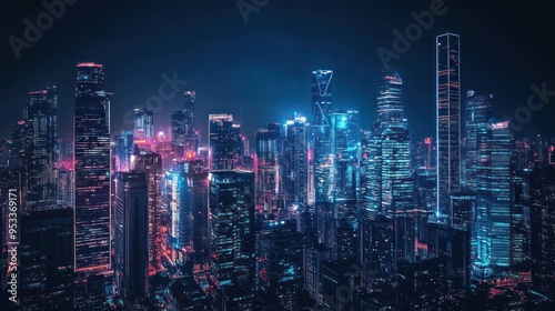 Wallpaper Mural Night Cityscape with Neon Lights Torontodigital.ca