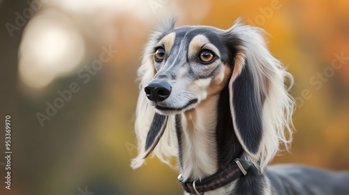Elegant saluki dog in autumn setting with graceful expression and flowing ears
