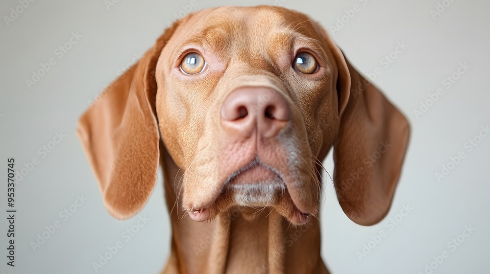 Portrait of a vizsla dog with a focused gaze against a soft background Portrait of a vizsla dog with a focused gaze against a soft background