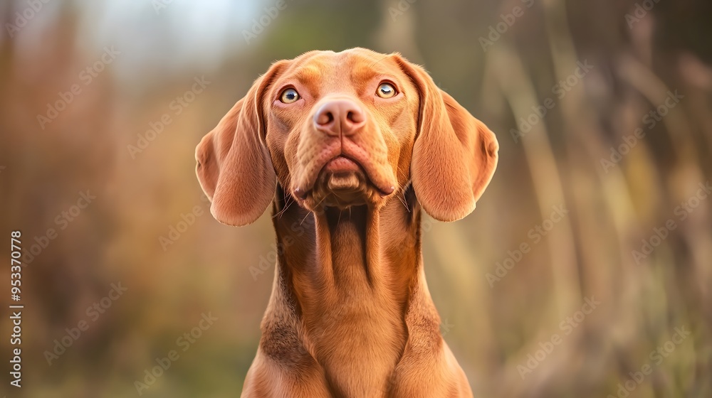 Portrait of a curious vizsla dog in a natural autumn setting Portrait of a curious vizsla dog in a natural autumn setting