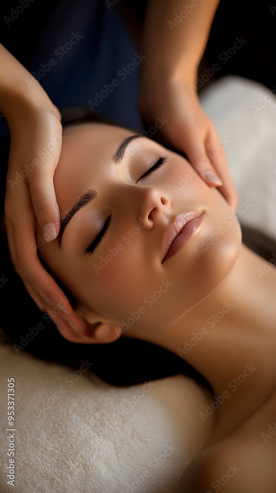 Young beautiful girl having face massage relaxing in spa salon Young beautiful girl having face massage relaxing in spa salon