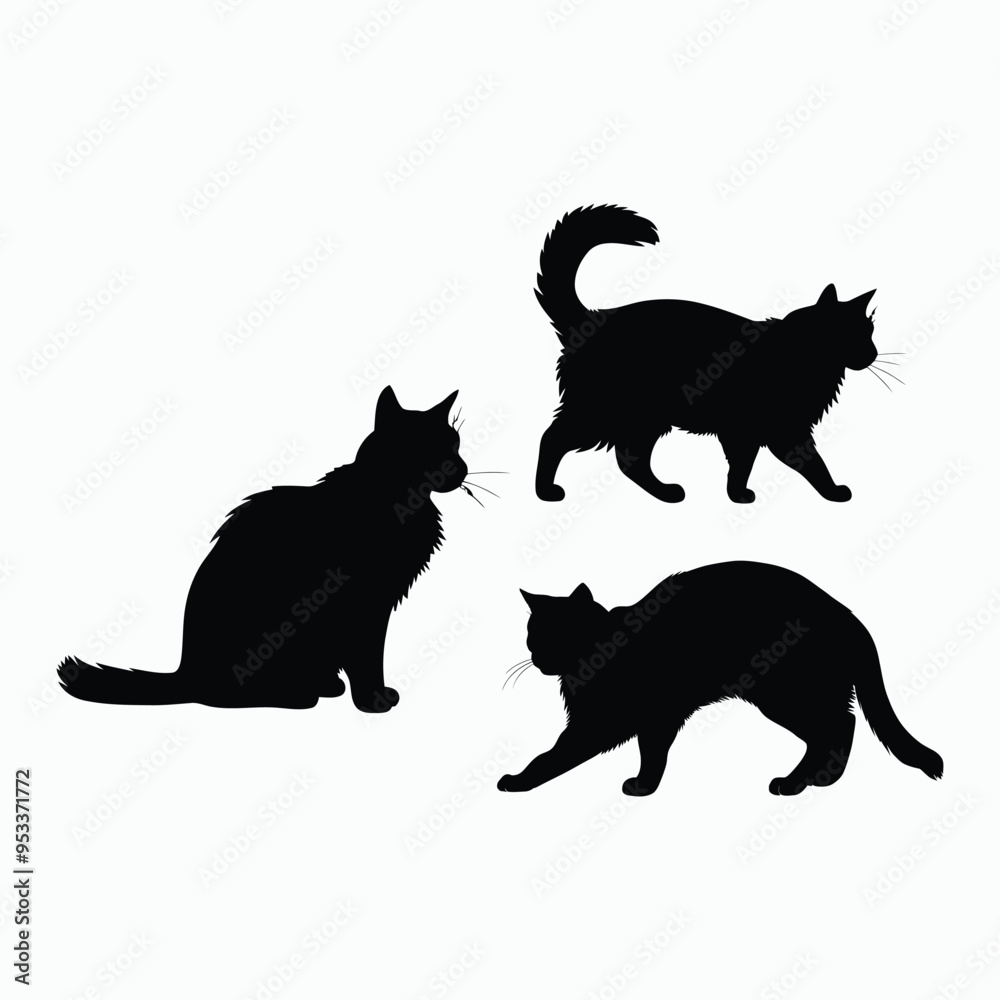 Norwegian Forest Cat Silhouette Vector Set Animals Illustration Template Norwegian Forest Cat Silhouette Vector Set Animals Illustration Template