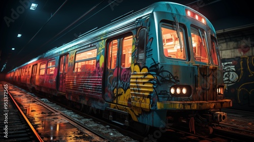 Graffiti on the subway train.