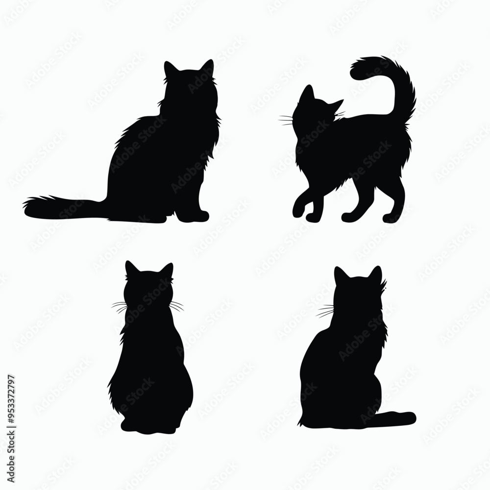 Norwegian Forest Cat Silhouette Vector Set Animals Illustration Template