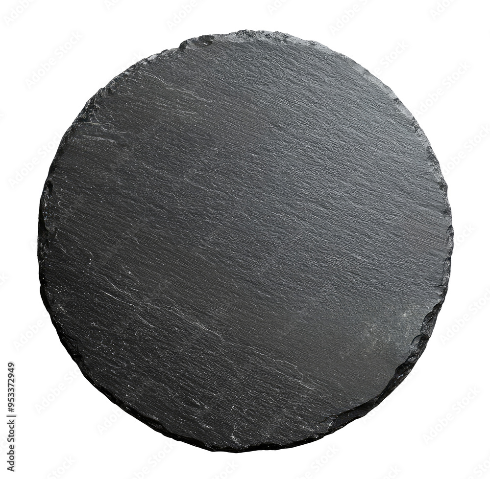 © PixMarket - Empty black round slate stone isolated on transparent background, top view