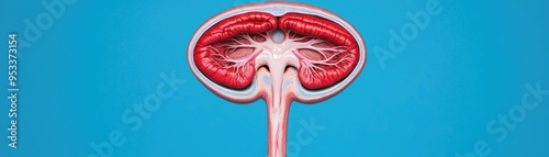 Illustration of the prostate gland with benign prostatic hyperplasia, clear focus on anatomical structures, detailed depiction, use in medical textbooks, professional design