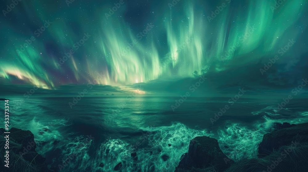Fototapeta premium Aurora Borealis Over the Ocean.