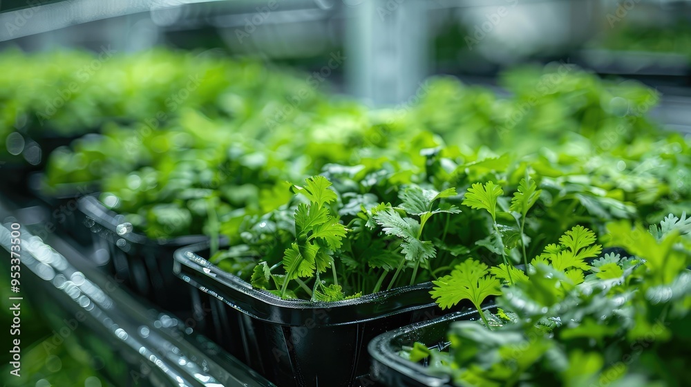 Fresh Green Herbs Growing in a Hydroponic System. Fresh Green Herbs Growing in a Hydroponic System.
