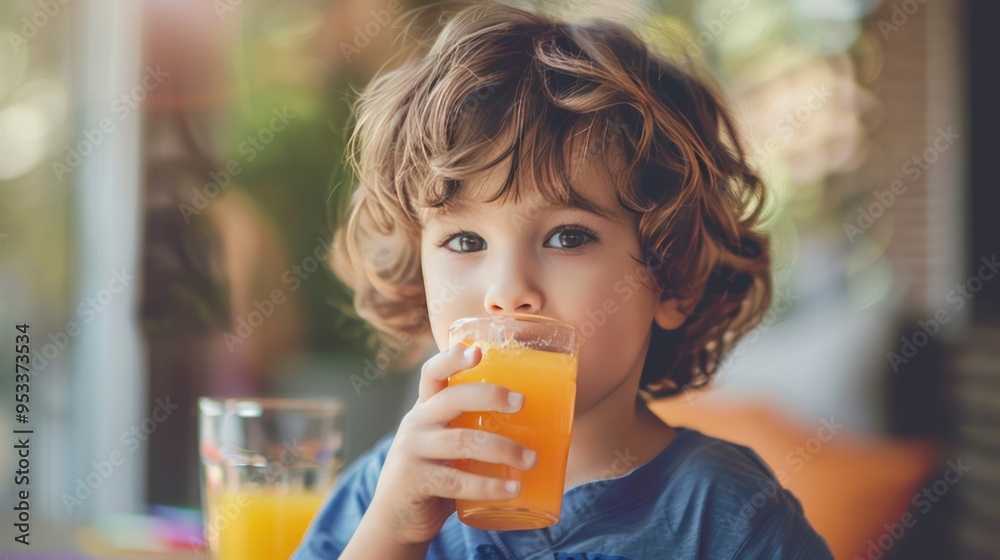 A Boy Drinking Orange Juice A Boy Drinking Orange Juice