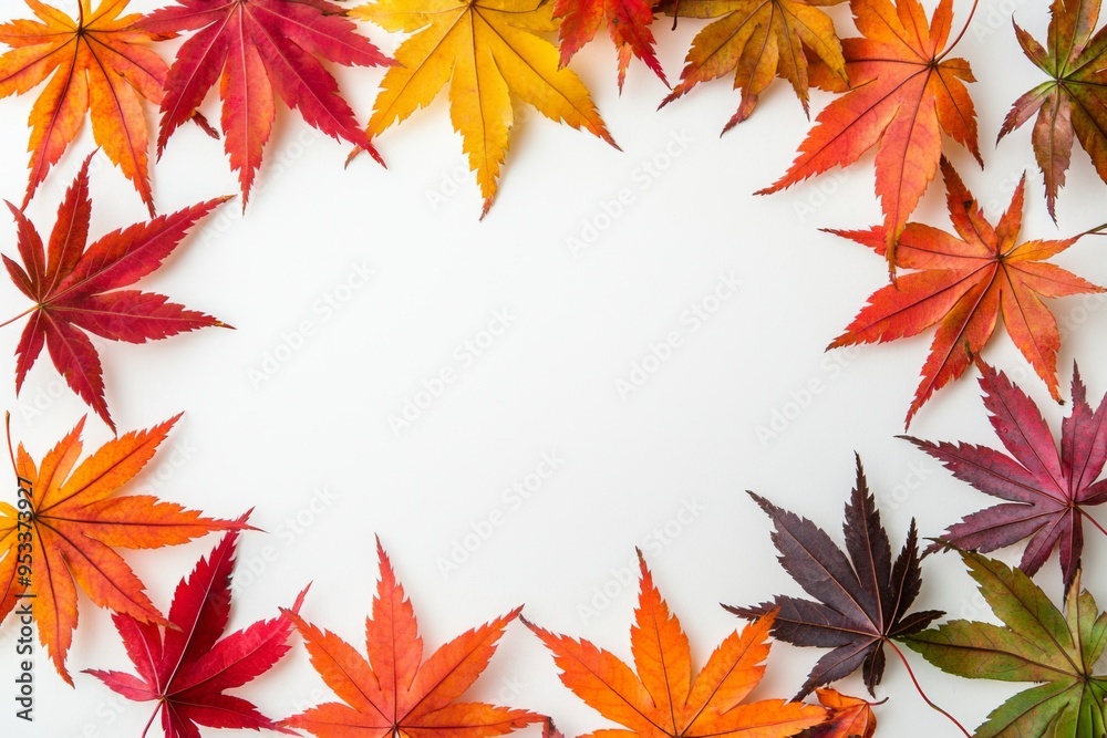 Autumn Maple Leaves Flat Lay White Background created with Generative AI Autumn Maple Leaves Flat Lay White Background created with Generative AI
