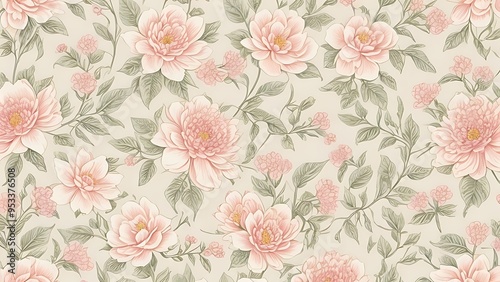 Wallpaper Mural Delicate seamless pink wallpaper featuring a repeating pattern of intricately illustrated flowers Torontodigital.ca