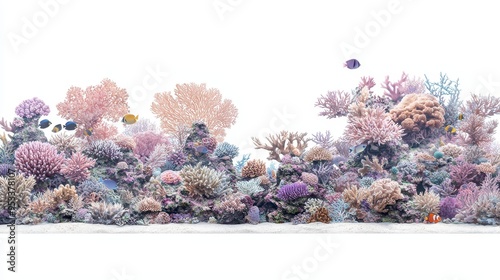 Colorful Coral Reef Aquarium with Fish and White Background