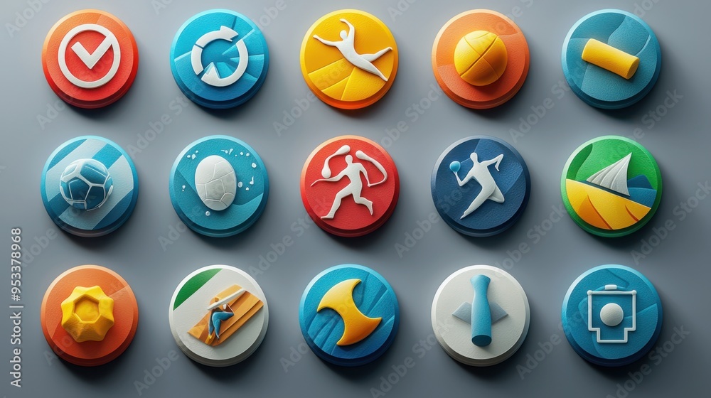 Dynamic 3D Illustrated Icons for Sports App: Runners, Swimmers & Gymnasts