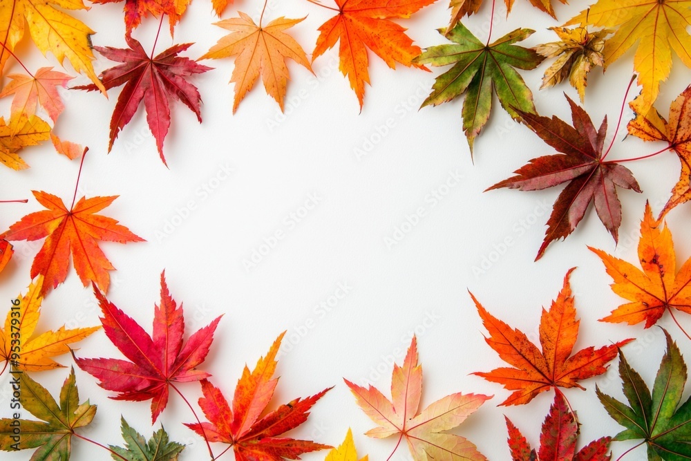 Autumn Maple Leaves Flat Lay White Background created with Generative AI Autumn Maple Leaves Flat Lay White Background created with Generative AI