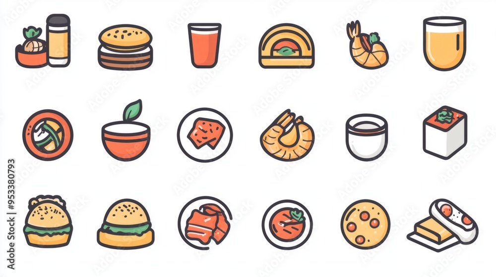 Vibrant Cuisine Icon Set for Food App - Italian, Mexican, Chinese & More Vibrant Cuisine Icon Set for Food App - Italian, Mexican, Chinese & More