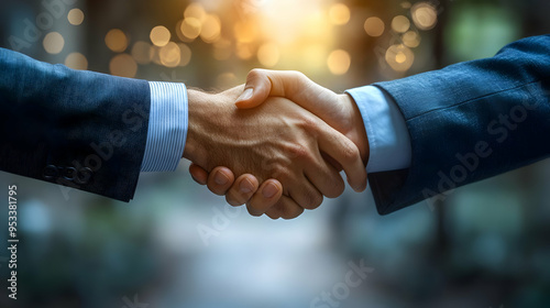 Two men shaking hands with ...