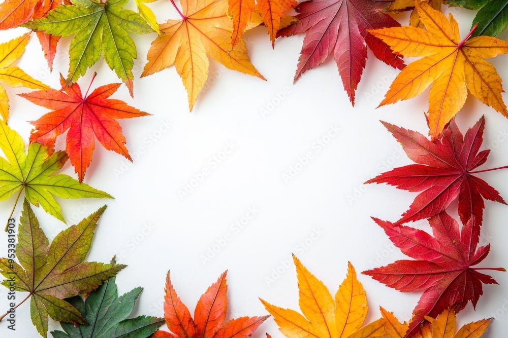 Autumn Maple Leaves Flat Lay White Background created with Generative AI Autumn Maple Leaves Flat Lay White Background created with Generative AI