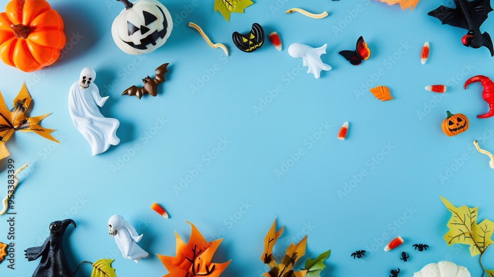 Playful Halloween 3D Elements on Light Blue Background: Fun and Spooky Designs for a Unique Seasonal Look Playful Halloween 3D Elements on Light Blue Background: Fun and Spooky Designs for a Unique Seasonal Look