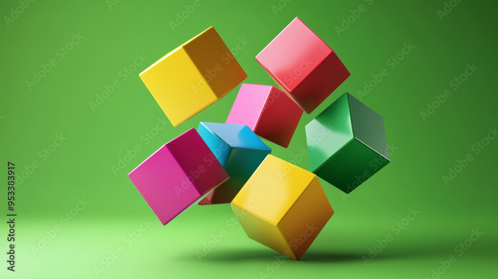 The 3D render of twisted multicolor block shapes against a green background is visually striking and modern. The use of vibrant colors and dynamic twisting effects creates a sense of motion and depth, The 3D render of twisted multicolor block shapes against a green background is visually striking and modern. The use of vibrant colors and dynamic twisting effects creates a sense of motion and depth,
