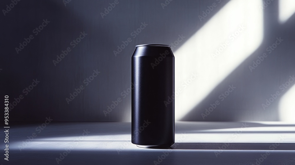 Single black aluminum can in a beam of light. Single black aluminum can in a beam of light.