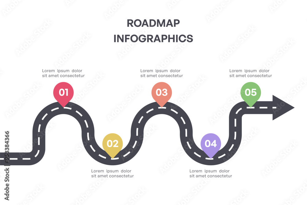 Fototapeta premium Colorful Milestone Roadmap Infographic with Arrow and Five Steps