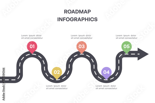 Colorful Milestone Roadmap Infographic with Arrow and Five Steps