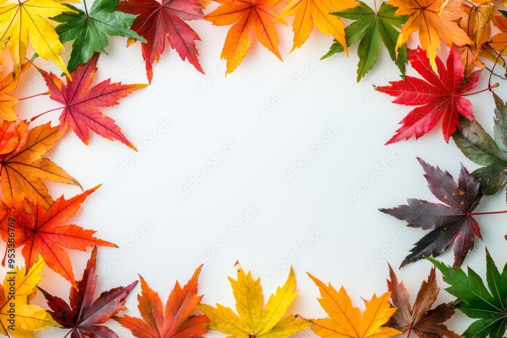 Autumn Maple Leaves Flat Lay White Background created with Generative AI Autumn Maple Leaves Flat Lay White Background created with Generative AI