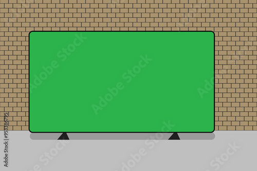 Realistic TV LCD screen mockup. Panel with green screen on background.
