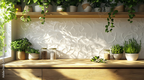 White embossed tile backspl...