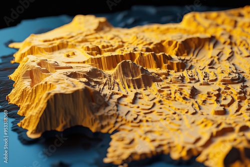 Technical aerial visual, 3D LiDAR GIS aerial map satellite scan model isolated, showing Al Bayda, Libya. Elevation, topography, render photo